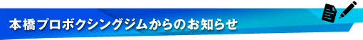 本橋プロボクシングジムからのお知らせ